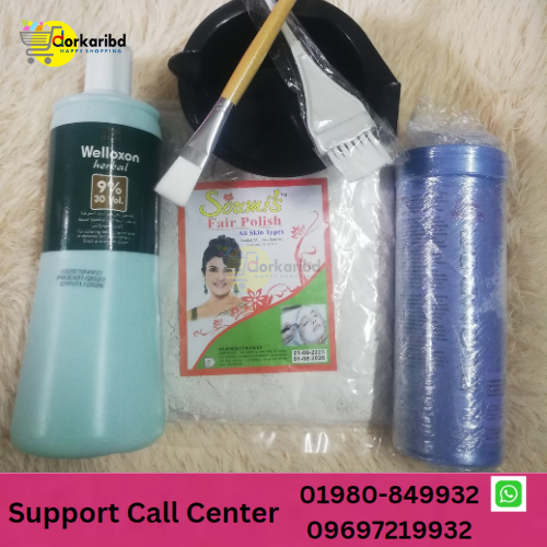 FAIR POLISH Combo Set 6 PCS- BIG Size Welloxon Herbal 9%, 30 Vol Developer 1000ML , Blondor Powder Bleaching Powder - Wella Professionals 400GM