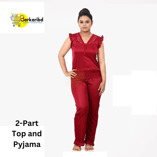 2-Part (Top and Pyjama)  Long Solid Night Dress  and Comfortable Choice Color Family -  Maroon