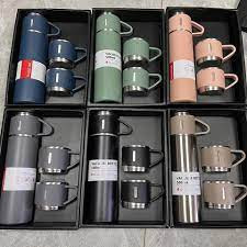 3 In 1 Vacuum Insulated Thermal Flask Set With Cup Set (random Color)