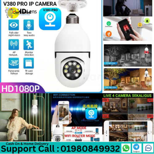 V380 PRO Q16 BULB PTZ WIFI IP Camera 2MP 1080P 360 Degree Rotation Night Vision Two-Way Audio Motion Detection