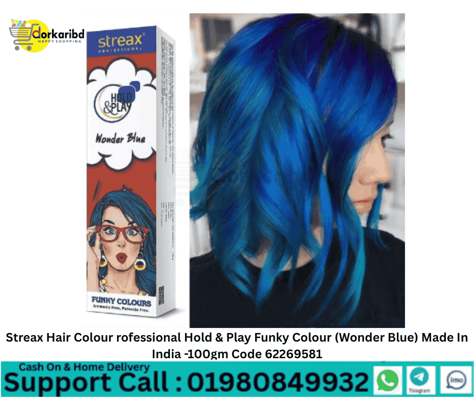 Streax Hair Colour rofessional Hold & Play Funky Colour (Wonder Blue) Made In India -100gm Code 62269581