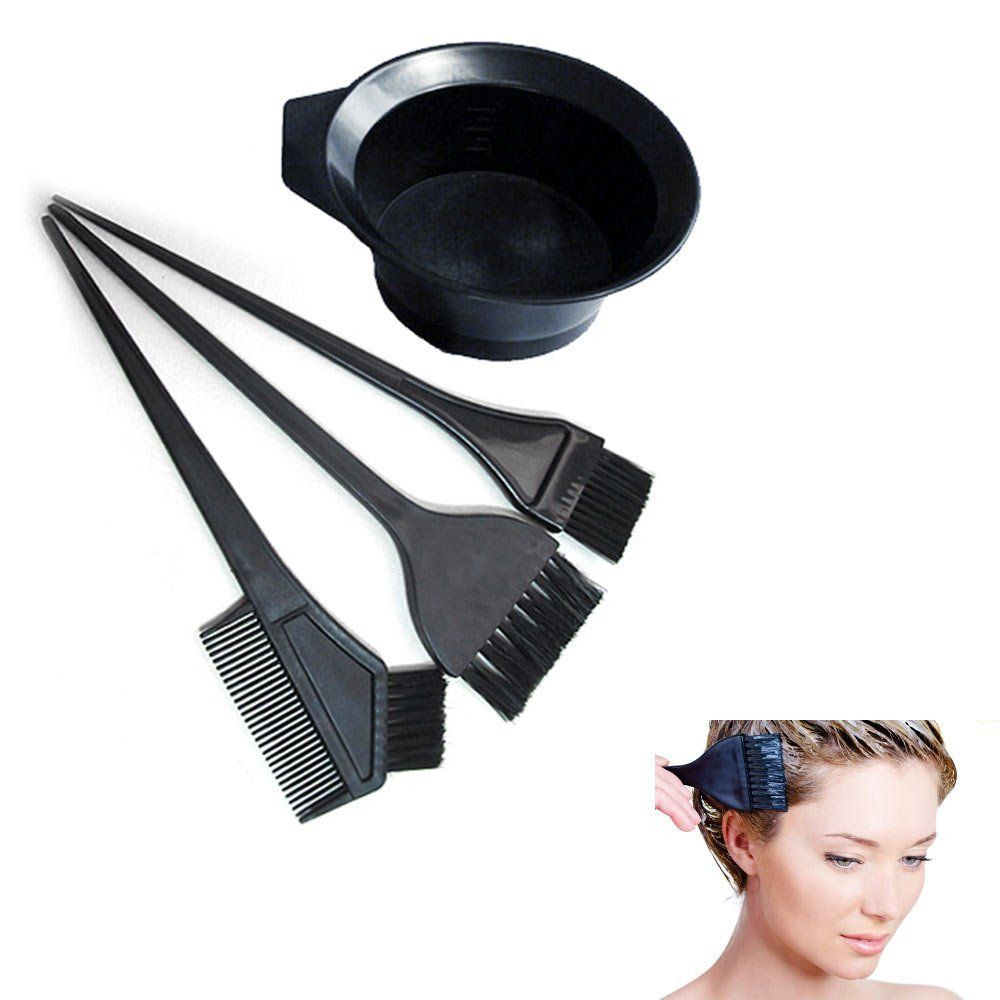 4 Pcs Hair Coloring Kit : Dyeing Bowl ,Brush Double-sided Coloring Comb, Hairdressing Dyeing Tool