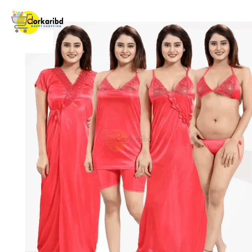 6-Part Long Solid Night Dress Set A Fashionable and Comfortable Choice for Nighttime Wardrobe Color Family- Misti
