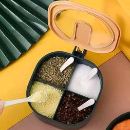 4 Grids Kitchen Seasoning Storage Container Box Condiment Spice Holder with Lid Bulk food Boxes