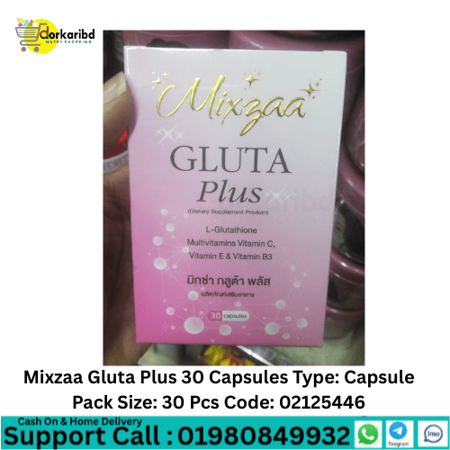 Mixzaa Gluta Plus 30 Capsules Type: Capsule  Pack Size: 30 Pcs Code: 02125446