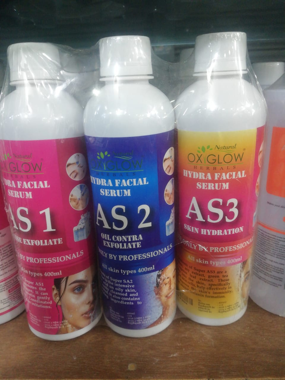 Natural Oxyglow Herbals Hydra Facial Serum Set (AS1, AS2, AS3) Net Content: 400ml (Per Bottle)