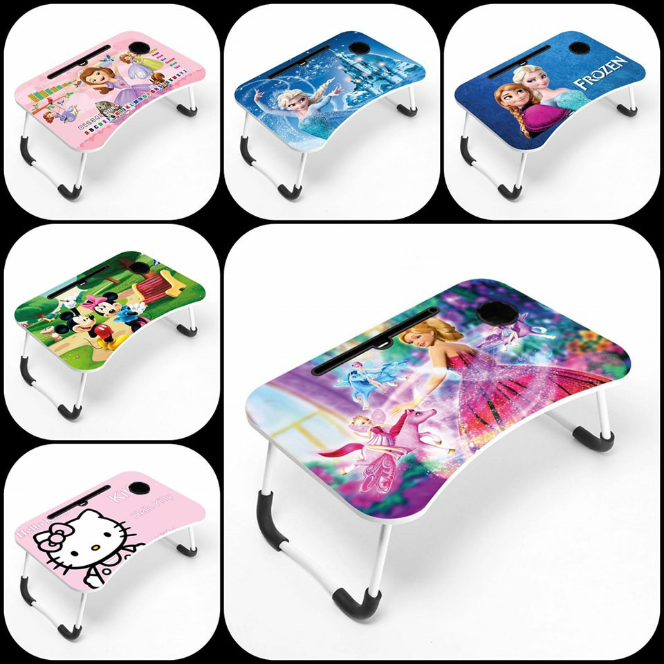 Cartun Foldable Wooden Smart Portable Laptop Table, Study table, Bed TableBed Tray Table, Multifunction Lap Tablet Desk With Cup Holder