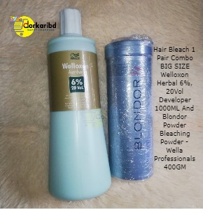 FAIR POLISH  Combo Set- BIG Size Welloxon Herbal 9%, 30Vol Developer 1000ML , Blondor Powder Bleaching Powder - Wella Professionals 400GM And Fair polish Pack