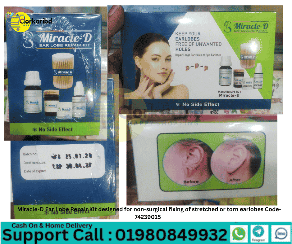 Miracle-D Ear Lobe Repair Kit designed for non-surgical fixing of stretched or torn earlobes Code-74239015