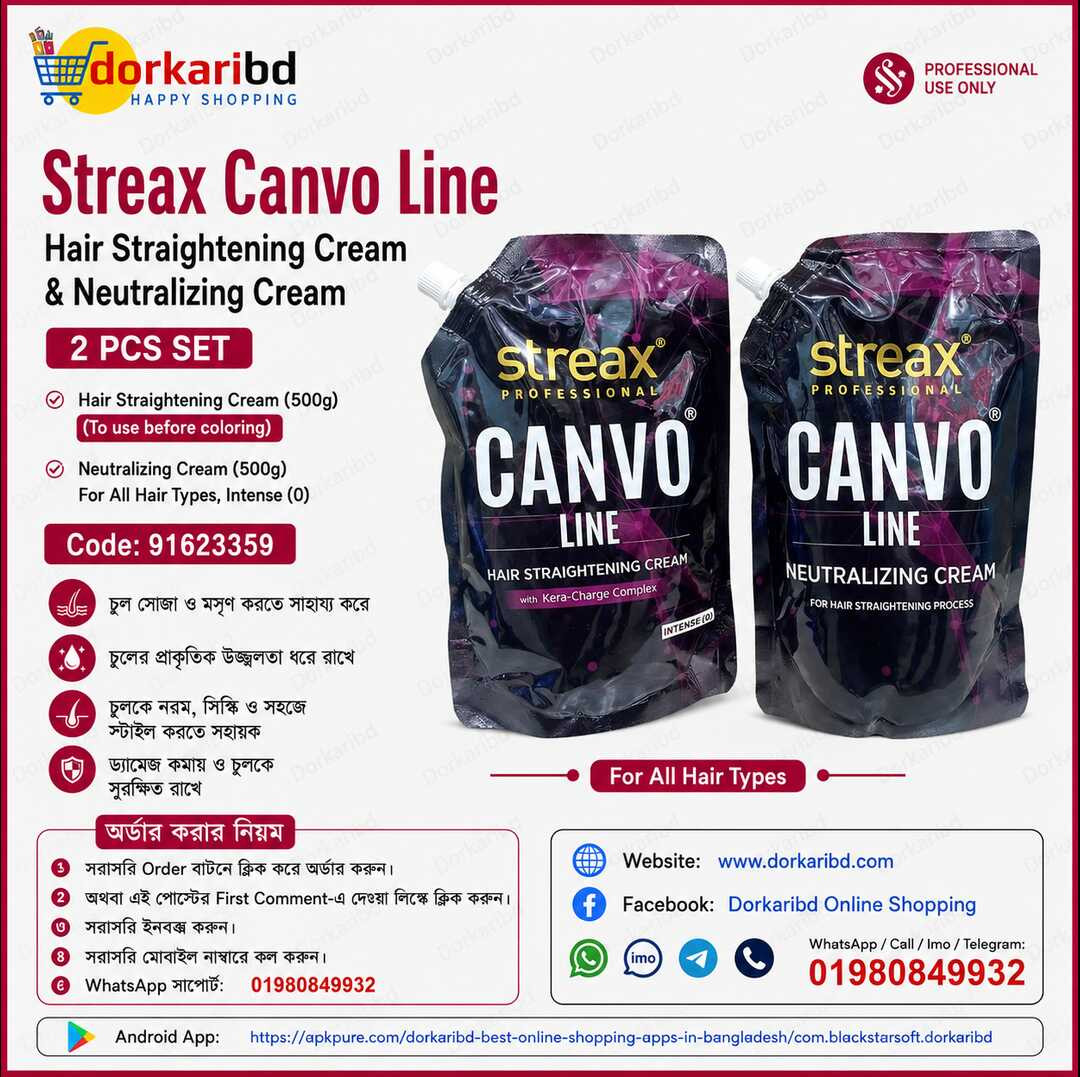 Streax Canvo Line Hair Straightening Cream(500g) Neutralizing Cream (500g) For All Hair Types, Intense (0) (To use before coloring) -2 pcs Code 91623359