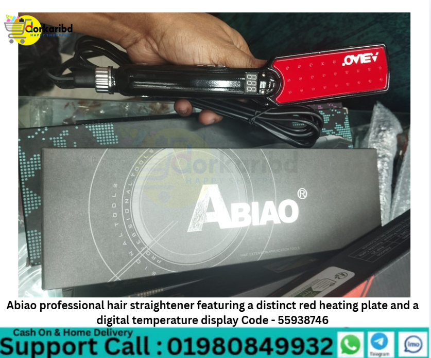 Abiao professional hair straightener featuring a distinct red heating plate and a digital temperature display  Wide plate Code - 55938746