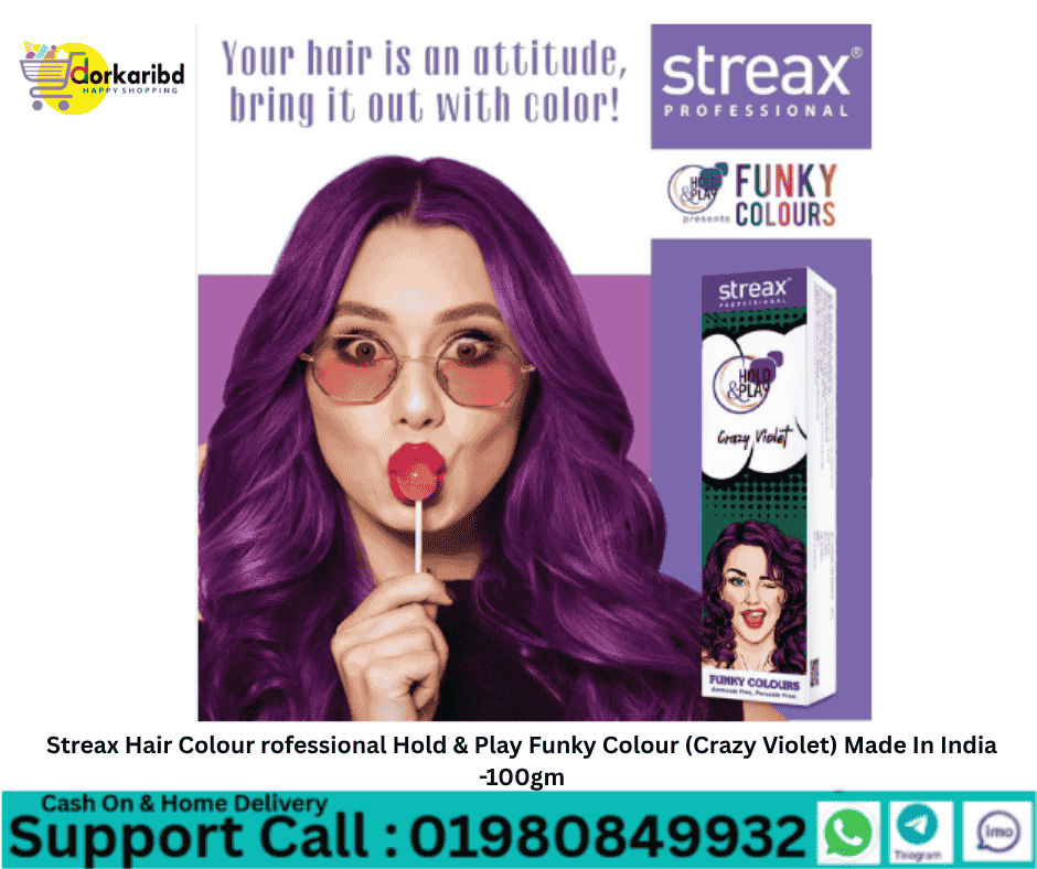 Streax Hair Colour rofessional Hold & Play Funky Colour (Crazy Violet) Made In India -100gm Code 51322792