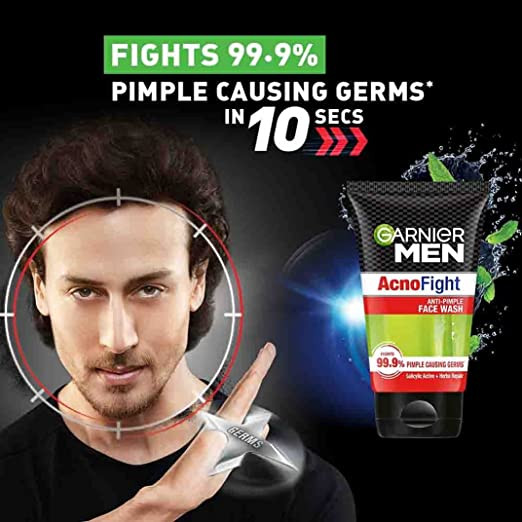 Garnier Men, Anti-Pimple Face Wash, Repairs Skin & Balances Oils, AcnoFight, 50 gm