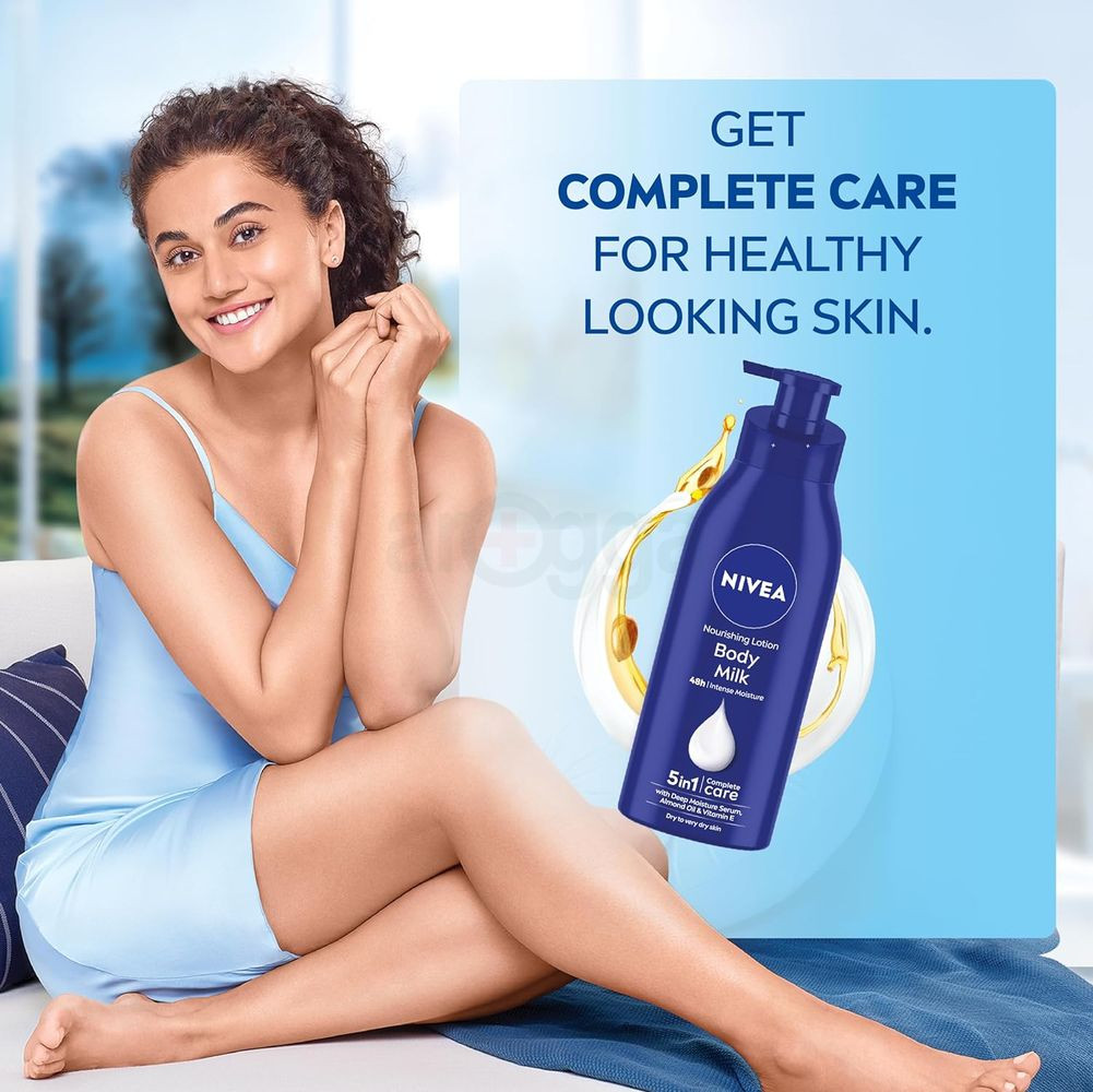 Nivea Body Milk 5 In 1 Complete Care Lotion 48h Intensive Moisture with Deep Moisture serum, Almond Oil & Vitamin E for Dry to Very Dry Skin (Made in India) 400ml Bottle