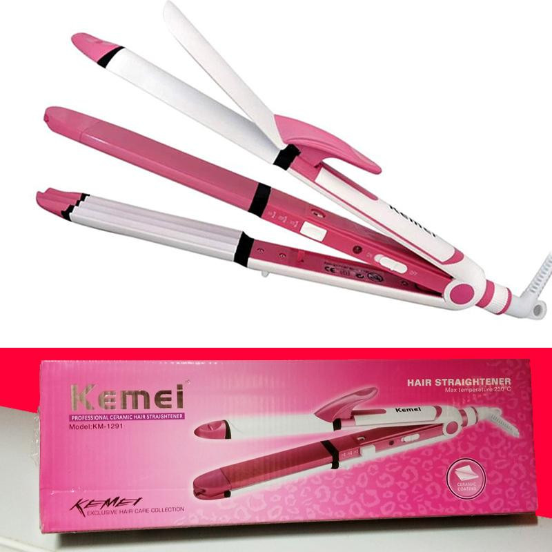 Kemei KM 1291 Professional 3in1 Hair Straightener Cum Curler And Crimper Iron- 1 Pcs