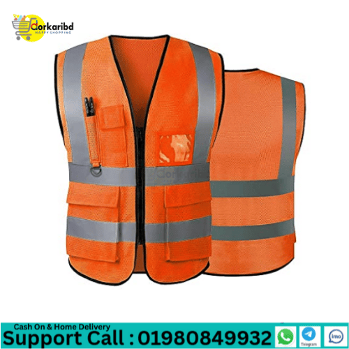Reflective Safety Vest Lightweight Mesh Fabric Safety Vest Reflective High Visibility Vest With Pockets & Zipper Construction Work Vest For Work Jackets & Outerware - Red Color