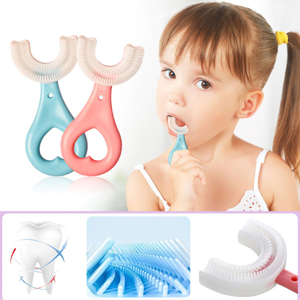 Kids Toothbrush U-Shape Infant with Handle Silicone Oral Care Cleaning Brush for Toddlers Ages 2-12 Kids Toothbrush U-Shape 360 Degree Infant Teether Baby Toothbrush Children Silicone Brush For Toddle