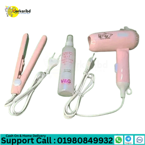 Mini Hair Dryer & Mini Hair Straightener Combo - 3pcs