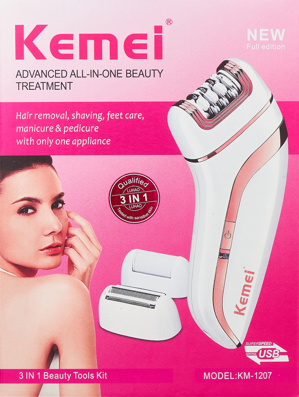 Kemei Km-1207 epilator with extra shaving head &scraping Wet & Dry For Women - Multi Usage