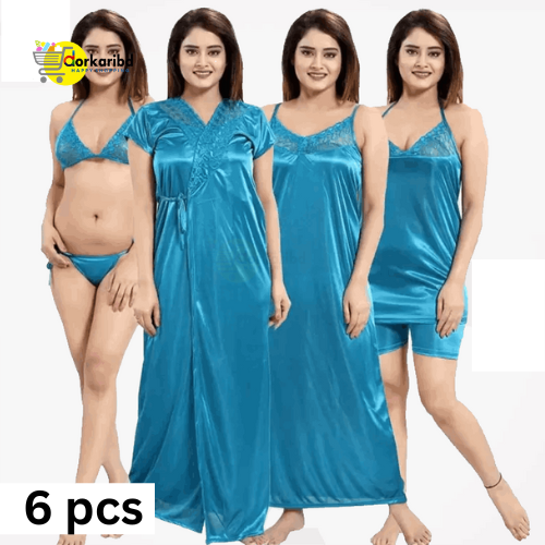 6-Part Long Solid Night Dress Set A Fashionable and Comfortable Choice for Nighttime Wardrobe Color Family - Firoza