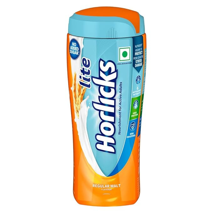 Horlicks Lite Regular Malt Health & Nutrition Drink for Adults, 450g Jar | High Protein Adult Health Drink for Immunity, No Added Sugar