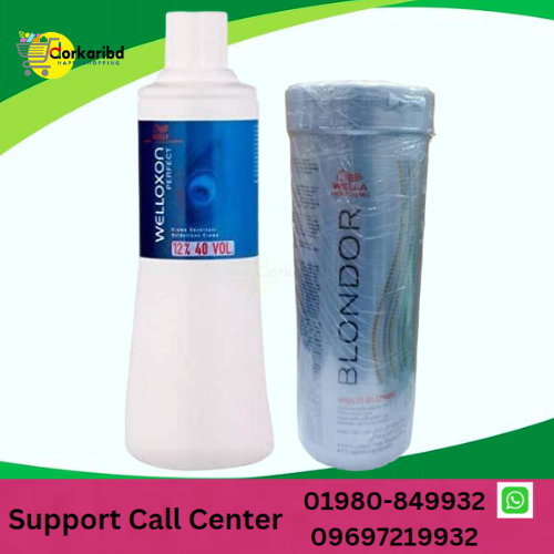 Hair Bleach 1 Pair Combo BIG SIZE Welloxon Herbal 12%, 40 Vol Developer 1000ML And Blondor Powder Bleaching Powder - Wella Professionals 400GM