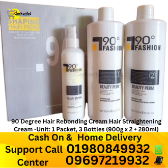 90 Degree Hair Rebonding Cream Hair Straightening Cream -Unit: 1 Packet, 3 Bottles (900g x 2 + 280ml)